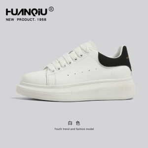 Fashionable Thick Bottom Boosting White Sneakers for Women Casual Sporty Style HuanQiu Brand PU Inner Material Cross Buckle