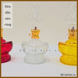 Đèn dầu Lưu ly đèn thờ hình nén vàng pha lê - Tâm kinh bát nhã - Đồ thờ Bình An - Decor Phong thủy