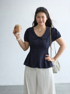 JULULOOK | Áo Slimming Waist-Cinching Tay Bồng Cổ Bèo