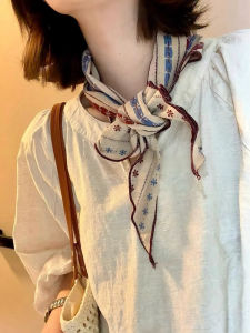 Khăn Choàng Lụa Vải Lanh Cotton Phong Cách Hàn Quốc Cổ Điển Nghệ Thuật Cho Nữ Khăn Quàng Cổ Mùa Xuân Thu Mới Bảo Vệ Cổ Phụ Kiện Hình Tam Giác Khăn Choàng