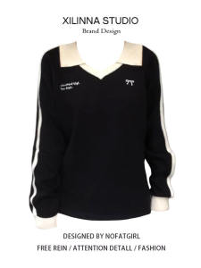 American Ballet Style Stripes Contrast Color Polo Collar Sweatshirt Female Fall and Winter New Arrival Niche Loose Lazy Style Long Sleeve Tops