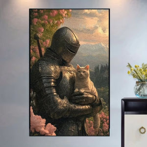 BILIBILI | 500 1000 1200 2000pcs Jigsaw Puzzle Majestic Knight And Cat Scene Medieval Fantasy Art For Adults Family Fun Brain Teaser Gift