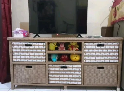 Redy Stok Lemari Rotan Sintetis Laci 6.Dvd Motif Meja Tv Lemari Plastik