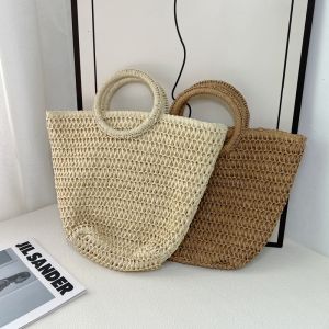 French Style Handheld Basket Bag Womens Retro Hourglass Grass Woven Bag Fashionable Beach Vacation Versatile Beach Small Carry Bag