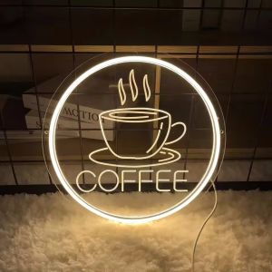 Quán Cà Phê Đèn LED Neon Đèn Trang Trí Tường Kinh Doanh Phát Sáng Cho Quán Cà Phê Nhà Hàng Màu Trắng Ấm Sử Dụng Trong Nhà Chuyên Nghiệp
