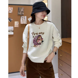 YUEZHONGWEI | Retro Printed Design White Long Sleeve Womens Hoodie