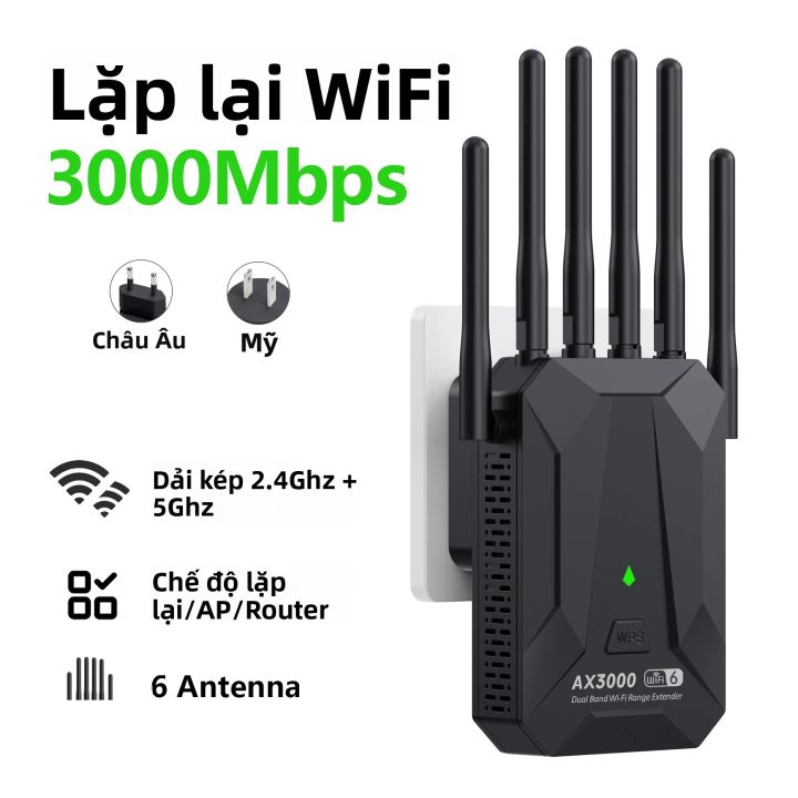 Bộ Khuếch Đại Tín Hiệu WiFi 6 3000Mbps Băng Tần Kép 2.4GHz 5GHz, Bộ Mở ...