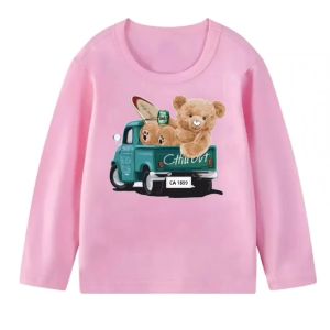 F.F stelan celana joger atasan kaos oblong lengan panjang anak perempuan motif beruang 1899 untuk anak usia 1-11 t6hn bahan adem lembut