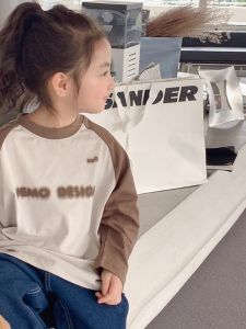 Girls Long Sleeve T-Shirt Pure Cotton Loose Fit Shoulder Insert Design Spring Autumn Fashionable Kids Clothing by Little Red Fish