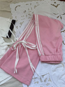 Summer Cotton Print Short Sleeve T-Shirt Pink Flared Sports Long Pants Girls Clothing Ricybaby New Arrival Original Design