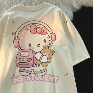 Áo Thun Trẻ Em Tay Ngắn Bằng Cotton Nguyên Chất Mùa Hè Hoạt Hình Kitty Cat Thương Hiệu Mặc Thường Ngày Cho Bé Trai Và Bé Gái