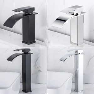 Copper Core Bathroom Waterfall Faucet Stainless Steel Basin Sink Hot Cold Dual Control Kitchen Wash Basin Tap