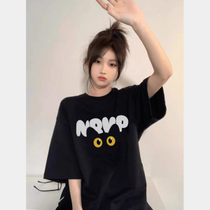 Pure Cotton 220G Work Clothing Casual T-shirt Womens Versatile European Letters Ins Half Sleeve Minimalist White Tops Short Sleeve