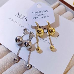 Fashionable Tassel Earrings Womens Silver Needle Ball Design Unique Style Stud Earrings Geometric Pattern Mixed Material
