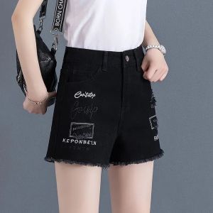 GanLai Women Denim Shorts Black Jeans Womens Fashionable Korean Style New High Waist Loose and Slimming Outerwear Denim Shorts Womens Ripped
