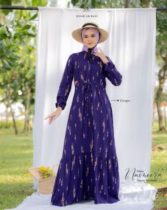 Dress Arrafi Gamis Panjang Dress Dewasa Nameera Rayon Premium Motif Tali Serut Pinggang ORI Arrafi