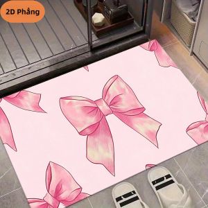 Thảm Tắm Họa Tiết Nơ Hồng Polyester Mềm Mại Thoải Mái Cho Lối Vào Trong Nhà Ngoài Trời Bồn Tắm Trong Nhà Sử Dụng Quanh Năm Chống Thấm Nước Chống Vi Khuẩn