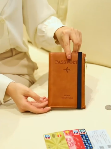 RFID Blocking Passport Holder Frosted PU Zipper Travel Wallet Document Card Case for Men Women