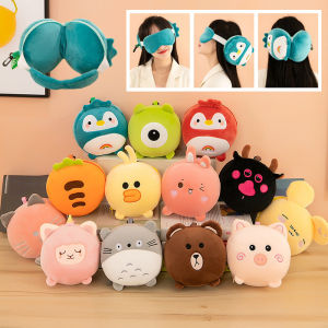 Portable 2-in-1 Eye Mask Neck Pillow Convenient Travel Pillow Lunch Rest Plush Toy Birthday Gift