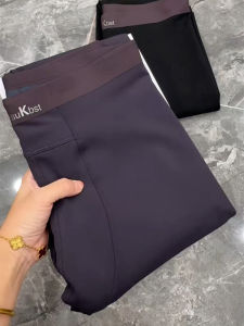 Mens Thermal Fleece Lined Smooth Surface High Waist Warm Pants Nest Style Tight Fit Single Layer Home Comfortable Thermal Pants