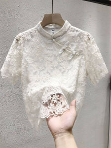 Summer European Style New Chinese Cheongsam Design Breathable Lace Shirt