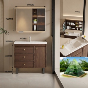 SSWW | Tủ Lavabo Nhà Tắm Phong Cách Cổ Điển với Bồn Rửa Sứ và Tầng Gỗ Nguyên Khối