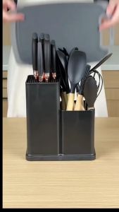 Silicone Kitchen Utensils Set 19PCS Non-stick Silicone Cooking Utensils Spatula Set Knife Set Heat Resistant 446° Black
