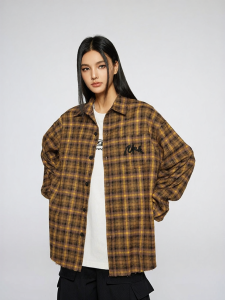 A chock | Vintage American Colorblock Plaid Fringe Shirt