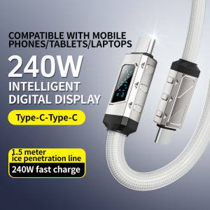 Yorke 240W Fast Charge Crystal Display Type-C Data Cable Double Headed Zinc Alloy Braided PVC for Apple Huawei Xiaomi Android Phones
