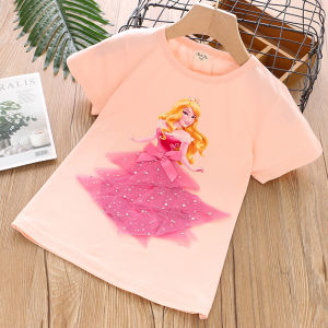 Girls Cotton T-Shirt Princess Cartoon Design Short Sleeve Summer Thin Childrens Wear Baby Half Sleeve Top Kids Fashion