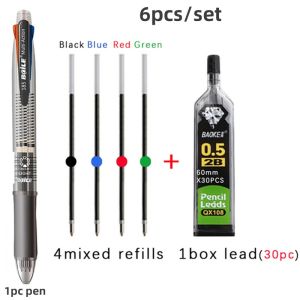 5 In 1 Multicolor Ballpoint Pens with 4 Colors Replaceable Pen Refills 1 Automatic Pencil Lead Kawaii Stationery Top Eraser