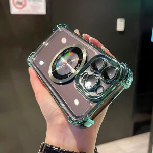 Luxury Magsafe Wireless Charging Phone Case For iPhone 15 11 12 13 14 Pro Max Plus Magnetic Transparent Electroplate Bumper Cover for 16 promax 16 plus