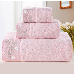Gold Pure Cotton Thickening Three-Piece Set Towelette Bath Towel Each Bunchy Yarn Embroidery Craft Soft and Absorbent
