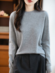 Womens Knitted Long Sleeve round Neck Pullover Warm Sweater 2025 New French Style Simple Versatile Inner Wear Soft Polyester Blend