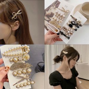 6pcs/set Pearls Hair Clips Hairpin Fashion Geometric Flower Barrettes Headwear Girls Sweet Hair Pins Hair Accessories  for Women