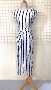 (VT) Đầm thiết kế nữ đi làm đi tiệc đi chơi trẻ trung lụa sọc trắng đen