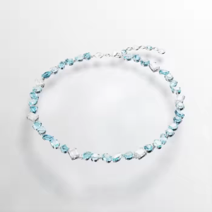 💖Swarovski💖Gema mixed cut blue gemstone pendant necklace S925 sterling silver womens fashion necklace hypoallergenic non-allergenic Valentines Day gift birthday gift for girlfriend bestie