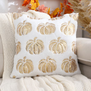 1Pc Halloween Pumpkin Throw Pillow Cover - Plush Sequin Embroidered Zip Closure  Perfect For Living Room & Bedroom Decor