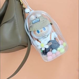 (COD) Labubu Protective Bag PVC Thick Silicone Cover Dustproof Transparent Doll Display Case Key Bag