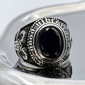 Black Stone God Eye Ring 316L Stainless Steel Jewelry Biker Punk Goat Ring