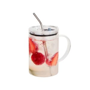​​1000ml Large Capacity Glass Tumbler with Lid & Straw - Graduated Markings Leakproof Design for Iced Coffee & Cold Beverages