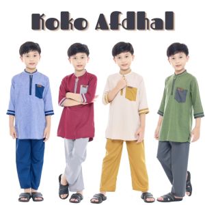 Baju Koko Kurta Afdhal Setelan Pakaian Muslim Anak Laki-laki Lengan Panjang 3-12 Tahun Terbaru