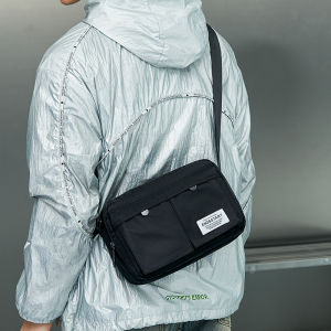 End Start Nylon Cloth Waterproof Mens Crossbody Bag Casual Style Single Shoulder Bag with Zipper Closure and Interior Pockets
