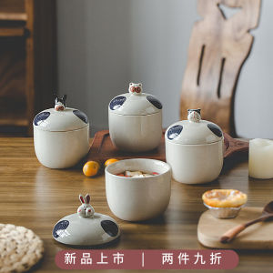 ถ้วยสตูว์แบบสร้างสรรค์ถ้วยซุปใช้ในบ้านพร้อมฝาปิดชามรังนกเสริมอาหารชามนึ่งน้ำนึ่งไข่เซรามิกหม้อตุ๋นแยกน้ำเก็บขนมและขนมขบเคี้ยว