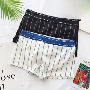 Trendy Ladies Cotton Sports Leisure Comfortable mid Waist Boxer Shorts Striped Pattern Antibacterial Neutral Style Underwear