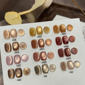 Sơn Gel Móng Mắt Mèo Ánh Kim Champagne Gold 10ML 1-12 Chiếc Sơn Gel Nam Châm Sinh Nhật Dành Cho Móng Màu Nâu Mùa Thu