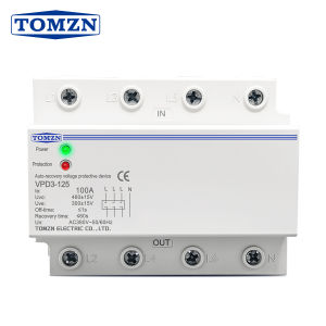 TOMZN VPD3 100A 380VAC 3 Phase 4 Wire DIN Rail Automatic Recovery Over Voltage And Under Voltage Protective Protection Relay