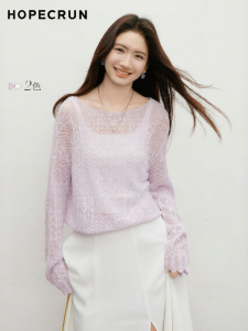 HOPESHOW | Sweet Pink and Purple Knit Top Summer Style Flounce Hem Loose