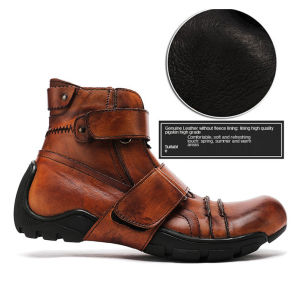 Casual Style Motorcycle Riding Shoes Mens Western Denim Marten Boots with Velcro Closure Abrasion Resistant Leather Sole for Youth and Middle-aged