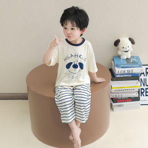 Childrens Summer Sleepwear Short Sleeve Thin Modal Home Clothes Set for Boys Comfortable Casual Style Cotton Blend Pajamas